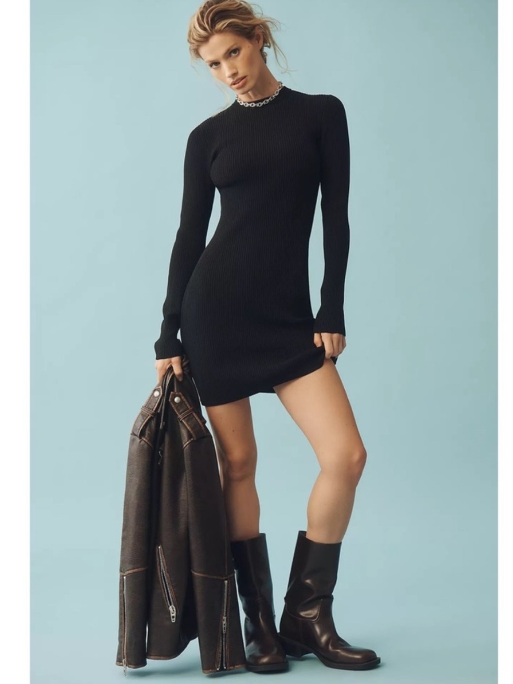 NWT GOOD AMERICAN Virgo long sleeve rib mini black dress size 2XL